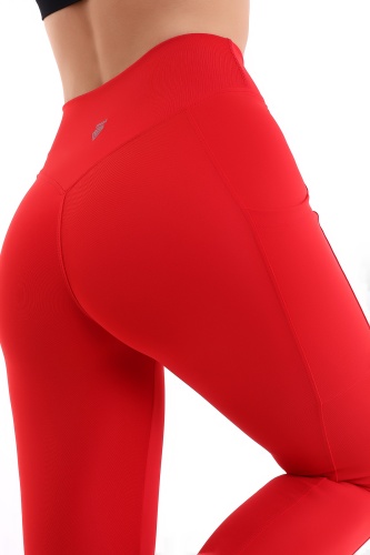 Emfure Kırmızı Kadın Spor Tayt Çift Cepli Sıkılaştırıcı Toparlayıcı Sporcu Taytı Leggings