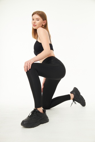 EMFURE Siyah Kadın Spor Tayt Sıkılaştırıcı Toparlayıcı Tam Boy Spor Tayt Leggings